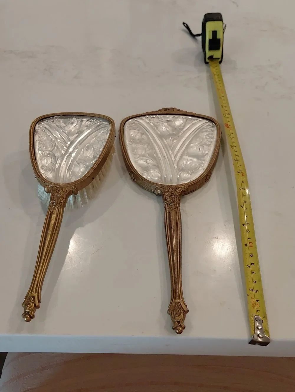 Classic Vintge Gold Hand Mirror and Brush Set..Exvellent Condition.